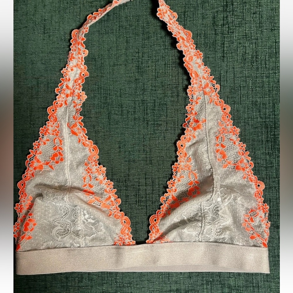 Intimately Free People Women's Grey & Coral Lace Halter Bralette Size Small